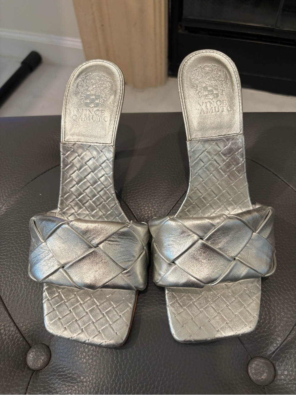 Vince Camuto Silver Slide Sandals - Women's Metallic Comfort